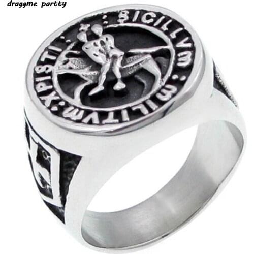 Retro New Fashion Cross Knights Mens Ring Punk Seal Templar Ring Jewelery Friend Gift