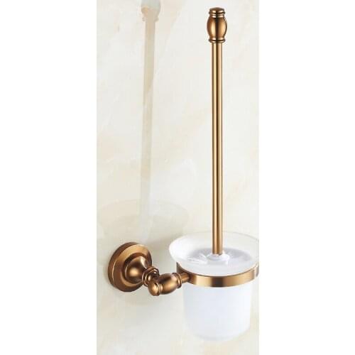European style bathroom toilet brush holders set, Space Aluminum toilet rack kit vintage, Retro toilet bowl brushed gold