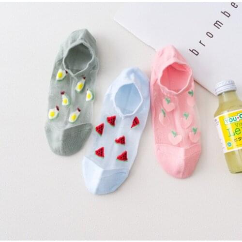 1 Pair Women Socks For Summer Ultra-thin Transparent Glass Fiber Silk Socks Fashion Fruit Low Ankle Socks