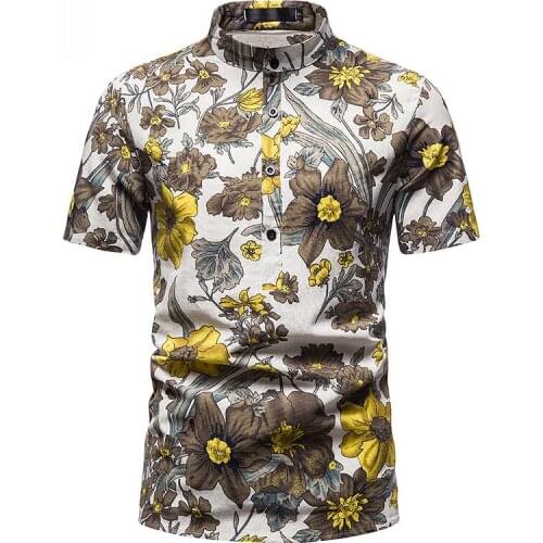 2021 new hawaiian shirt men printing Short sleeve button shirt fashion Beach flower shirts men blouses