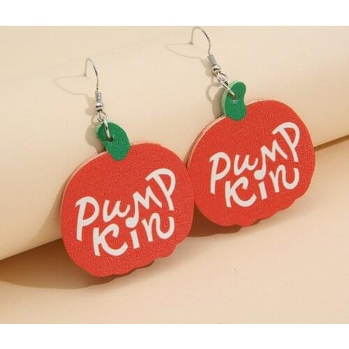 2021 New European and American Autumn Pumpkin Letter Leather Earrings Fashion Cartoon Pattern Pu Earrings Wholesale
