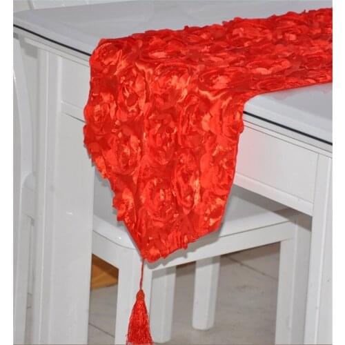 New arrival red rose wedding table runner table flag table mat for party decor Home Textiles rose
