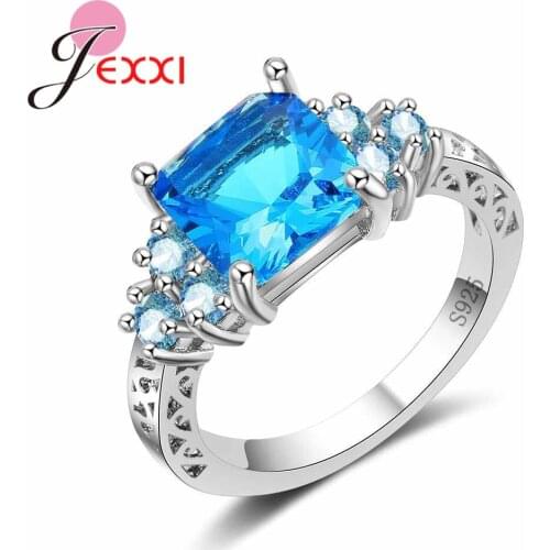 Wholesale Price Fashion Square Crystal Rings For Women 925 Sterling Silver Wedding Engagement Band Finger Ring Jewelry