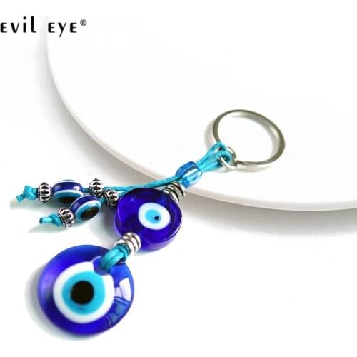 EVIL EYE Glass Turkish Eye Pendant Keychain Car Keyring Alloy Silver Color Key Chain Holder Fashion Jewelry for Women Men LE620