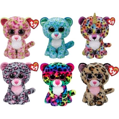 15CM Ty Beanie Big Eyes Multicolor Leopard And Textured Sparkle Ears Leopard Series Collection Cute Animal Toys Birthday Gifts