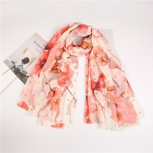 2021 New Ombre Flower Pattern Fringe Scarf Shawls Long Soft Cotton Polka Head Scarves Hijab Wrap 6 Color