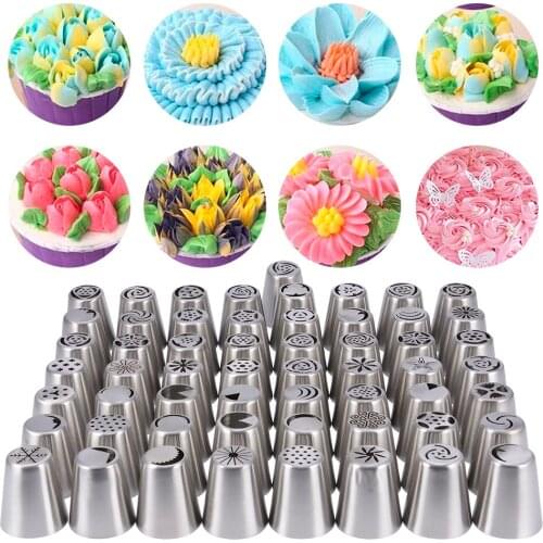 Transhome Russian Piping Tips 57 Pcs/Set Large Confectionery Nozzles Stainless Kitchen DIY Cake Cream Tools Decorating Tip Sets