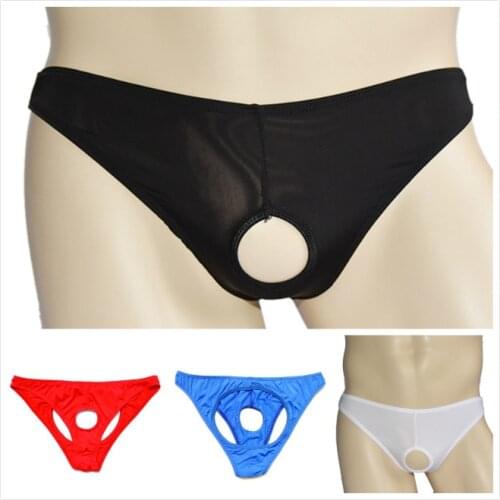 1PCS Sexy Bikini Briefs Gay Underwear O-Ring Crotchless Mens Thongs Underwear Open Butt Sissy Panties String Men Nylon Lingerie