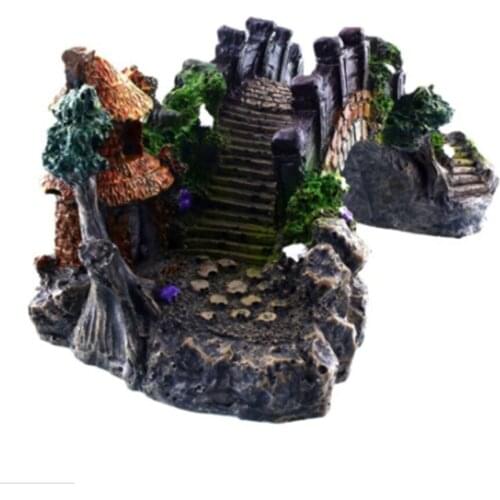 Aquarium Decoration Pavilion Tree Resin Artificial Bridge Cave Shipwreck Cave Charming For Fish Tank Ornament Dropshipping