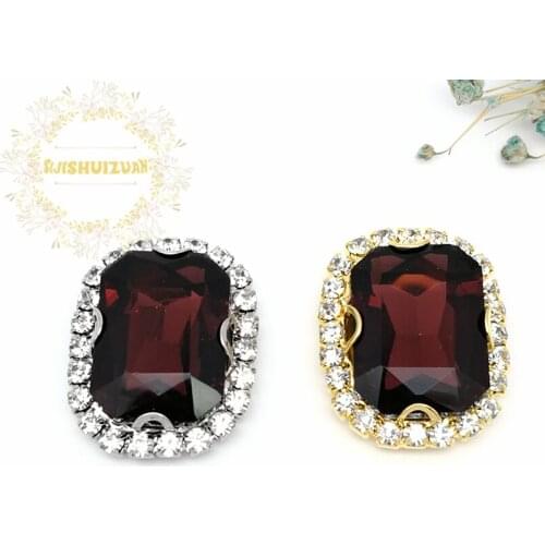 Wine red Rectangle Glass Crystal sew on rhinestones with Crystal buckle Diy wedding dress Mobile Accessories Free shipping