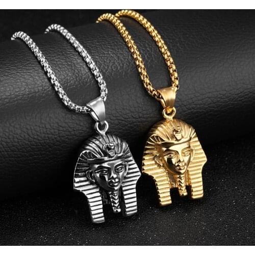 Vintage Stainless Steel Silver Color/Gold 3D Pharaoh Avatar Mens Boys Daily Jewelry Pendant Necklace Free Box Link Chain 24