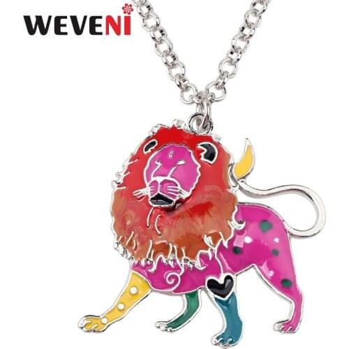 WEVENI Enamel Alloy LEO Lion Necklace Chain Choker Pendant Lucky Zodiac Constellation Wild Jungle Animal Jewelry For Women Girls