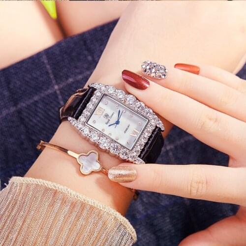 Royal Crown Lady Womens Watch Japan Mov't Setting Crystal Hours Fine Fashion Dress Bracelet Leather Luxury Rhinestone Gift Box