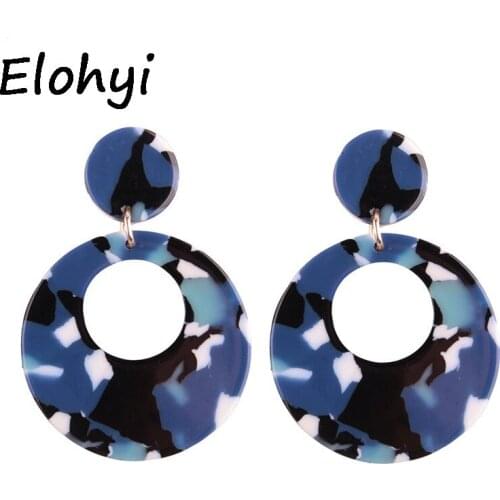 ELOHYI Women Stud Earrings Colored Acrylic Patterned Geometric Resin Fashion Vintage Round Hollow Delicate Earrings