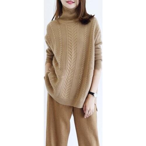 Winter Sweater Women Loose High Collar Knitted Cashmere Sweater Female Thick Sweater Twist Pattern Bottom Warm Pullover Autumn