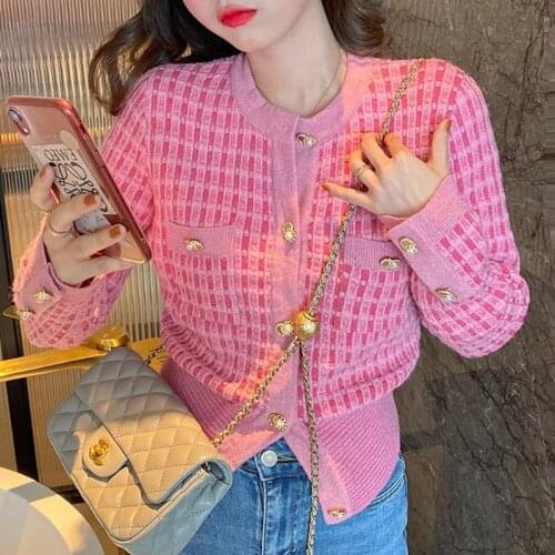 Elegant Sweet Knitted Cardigan For Women Full Sleeve O-neck Single Breasted Jumpers Coat Korean Fashion Female Tops Femme 2021