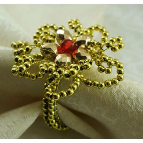 Gold beaded flower napkin rings,acrylic decoration napkin holder