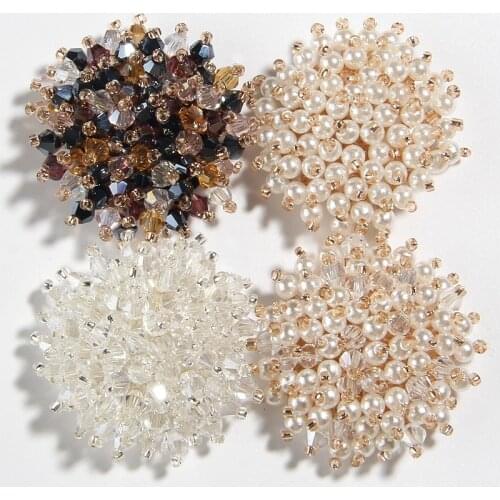 20PCS 37MM 1.4" Shiny Pearls Sequin Beaded Flower Rhinestone Buttons For Shoes Dress Decoration Crystal Jewelry Craft Project