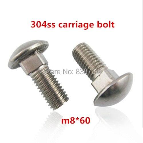 20pcs a2 70 304 stainless steel round head square neck bolt m8*60