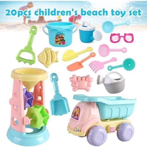 20pcs Summer Beach Toys for Kids Set Sandbox Bucket Rake Hourglasses Water Table Fun Game Shovel Soft Silicone Mold BHD2