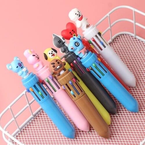 5pcs 10 Colors Cute Animal Cartoon Ballpoint Pen School Office Supplies Stationery Multicolored Pens Colorful Refills