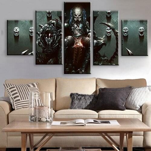 5 Piece Canvas Wall Art Alien Vs Predator AVP Movie Poster Living Room Modern Decoration Bedroom Image Home Office Poster