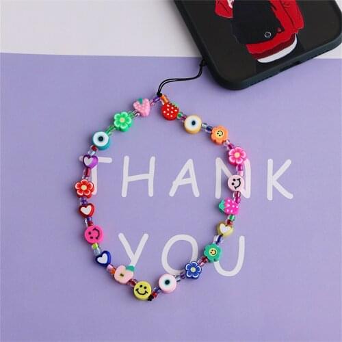 Acrylic Phone Chain Pearl Phone Charm Polymer Clay LOVE Letter String Wristband Cell Phone Case Hanging Cord for Women BFF Gift