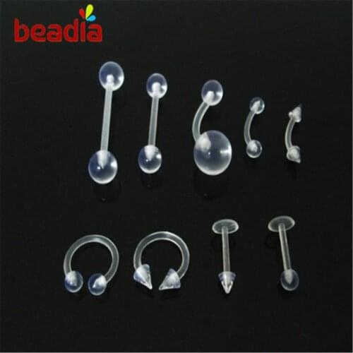 2Pcs/Set Acrylic Body Jewelry Belly Button Ear Studs Segment Ring Nose Eyebrow Piercing Industrial Barbell Body Jewelry Piercing
