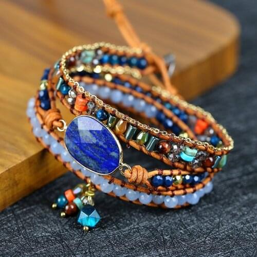 2021 new high quality Natural lapis lazuli Charm Wrap Bracelets chain Handmade boho friendship yoga jewelry drop shipping