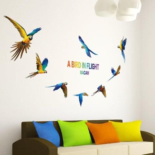 Colorful Parrot Birds Wall Sticker Macaw Magpie Home Decoration Wall Decals for Kids Room Bedroom Dream Fly Sticker Animal Gifts