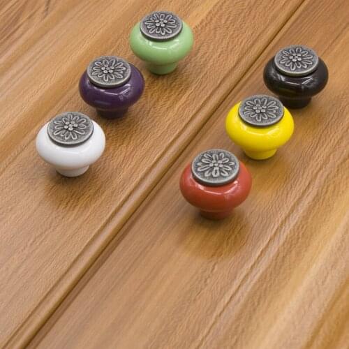 32MM Colorful Ceramic round flower Pumpkin Cabinet Knobs Door Pull Handles Cupboard Drawer Wardrobe Furniture Handle Knobs
