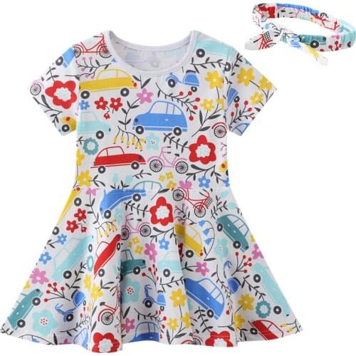 Jumping Meters Princess Floral Girls Summer Dresses With Flowers Print Cars Baby Clothes Hot Selling Party Kids Costume Dress