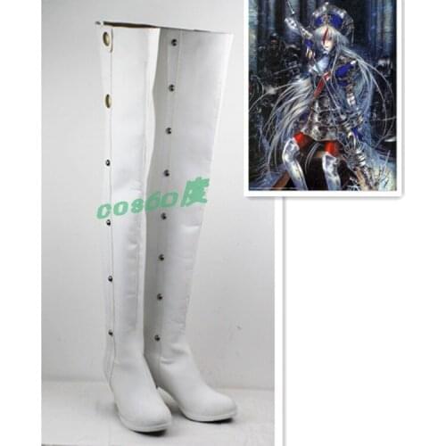 Trinity Blood Astharoshe Aslan White Long Cosplay Shoes Boots S008
