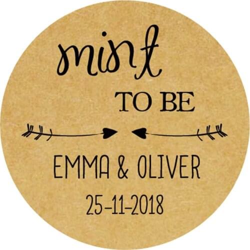 DouxArt 100 Pieces Custom Personalized, Wedding Stickers Mint TO BE, 40mm Wedding Favors Communion Baptism Gift Box Labels P022