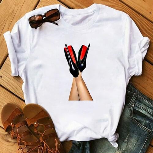 WVIOCE Funny T Shirt Women Tops Fashion High Heel Shoes Print Tshirt Women Shirts Summer Short Sleeve Tee Shirt Femme