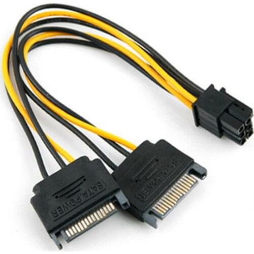 Dual SATA 15Pin Male M to PCI-e 6 Pin Female F Video Card Power Cable For EVGA ASUS plug into a Video (VGA) Card