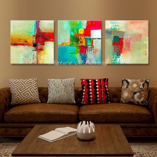 Mintura Multicolored Wall Paintings Home Decoration For Living Room Hand Painted Abstract Oil Painting On Canvas 3 Pcs No Framed