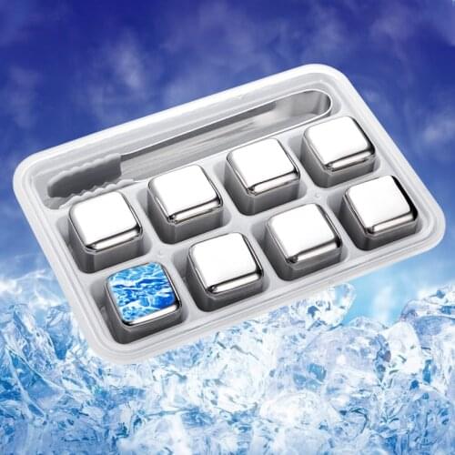 Reusable 304 Stainless Steel Metal Square Quick-Frozen Ice Cubes Keep Freezing Chilling Stones For Whiskey Wine Beer Beverage