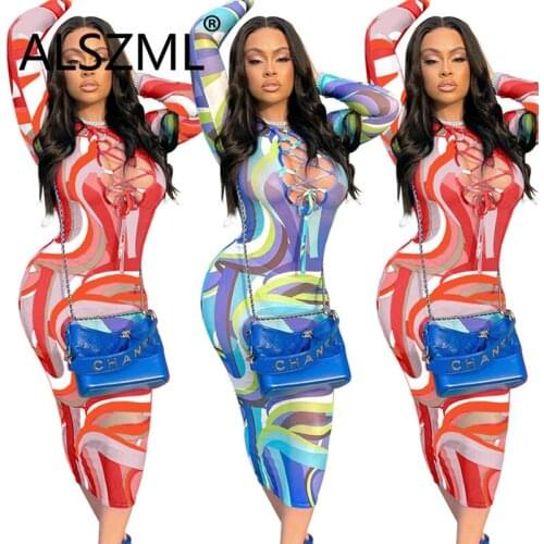 Fashion New Print Women Bodycon Dress Autumn Slim Party Club Dress Female Vestidos Femme