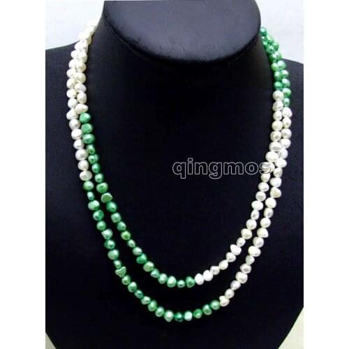Fashion Long 40" Natural White and Green 6-7mm Baroque freshwater pearl necklace-nec6110 wholesale/retail Free shipping