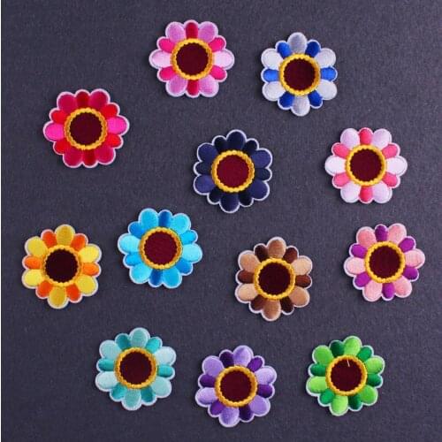 Cartoon Flower Patch Embroidered Patches On Clothes DIY Sunflower Applique Stripes For Kids Clothes Stickers Sewing Cloth