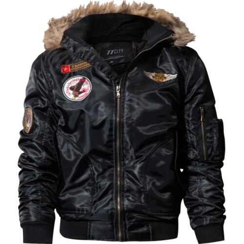 2018 Men Bomber Jacket Winter Parkas Motorcycle Jacket Military Pilot Jacket Outerwear Hooded Faux Fur Collar casaco masculino