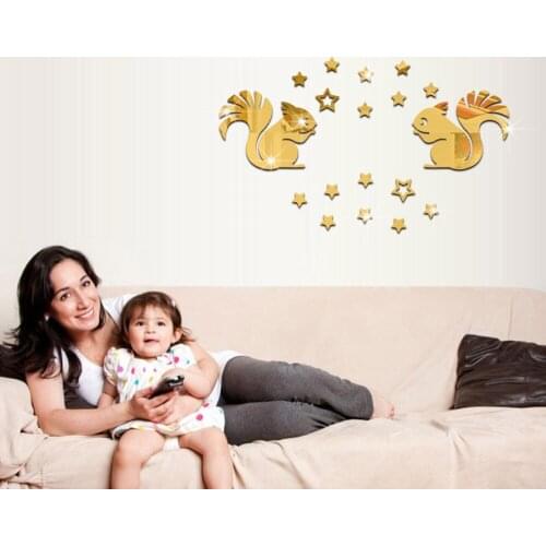 JM167 stereo wall paste two squirrel cartoon wall mirror paste home-mounted mirror ekli wall paste jewelry