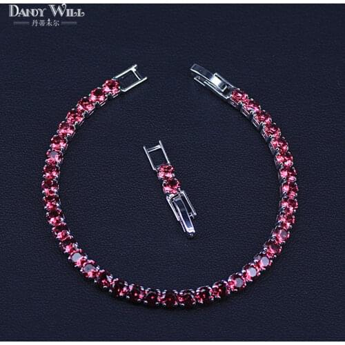 New Fashion Royal Tennis Bracelet For Women Silver Color Big Cubic Zirconia Rose Red Stone Connected Party Charm Jewelry