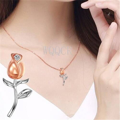 Wholesale 1 Piece of 925 Silver And Rose Gold Two-color Rose Pendant Necklace Ladies Boutique Jewelry Necklace + Pendant Gift