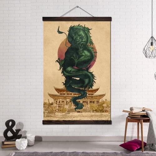 Poster and Prints Canvas Painting Art Print Wall Art Picture Living Room Bedroom Home Decoration Green Dragon Ancient Building