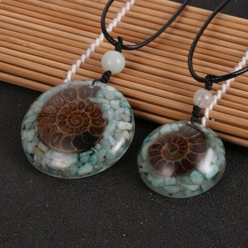 Natural Amazons Stone Chip Gravel Oronge Necklace Orgonite Energy Fossils Conch Animal Seashell Pendant Pendulum Reiki Jewelry
