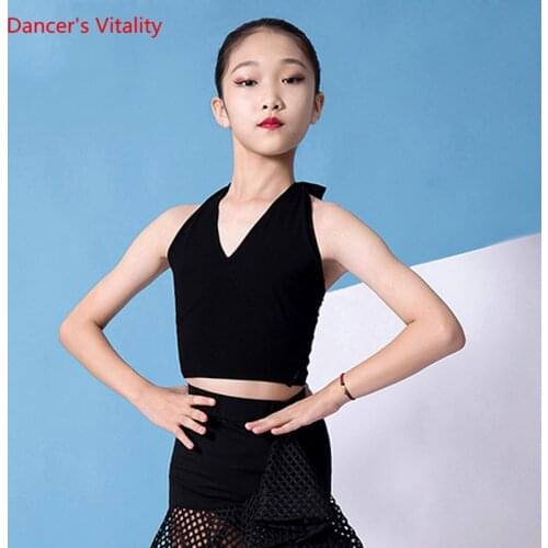 Latin Dance Shirt Practice Clothes Female Child Professional Temperament V-neck Top Summer Backless Performance Clothing