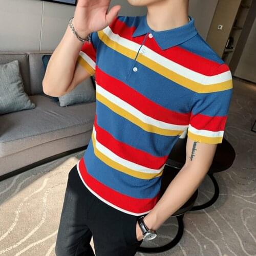 High Knitting Polo Quality Slim Fit Polo Shirt Men Short Sleeve Casual Polo Homme Streetwear 2020 Fashion Stripe Polo Shirt Men