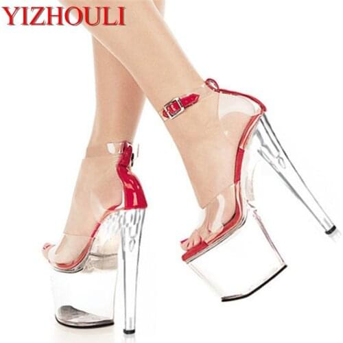 20cm high heels, sexy full transparent crystal sandals, summer fashion dance show 8in high heels, sandals
